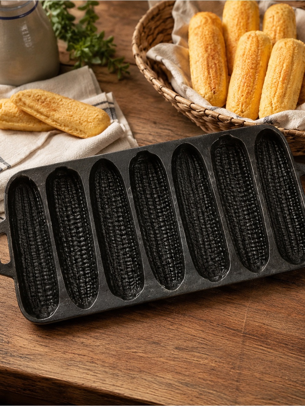 cast iron cornbread pan designed to bake corncob-shaped sticks